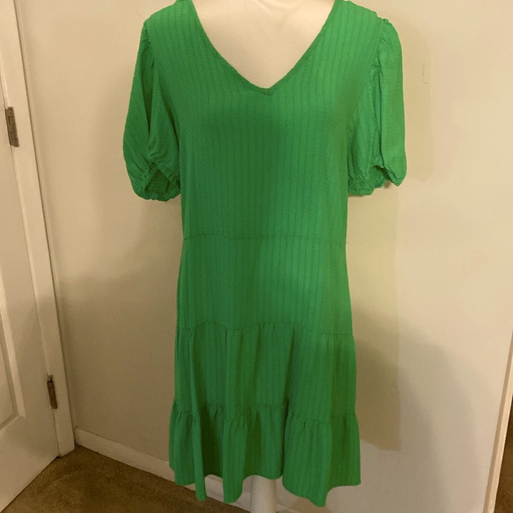 Green Smocked Puff Sleeve Midi Dress Open Back Cottagecore XL - Picture 5 of 8